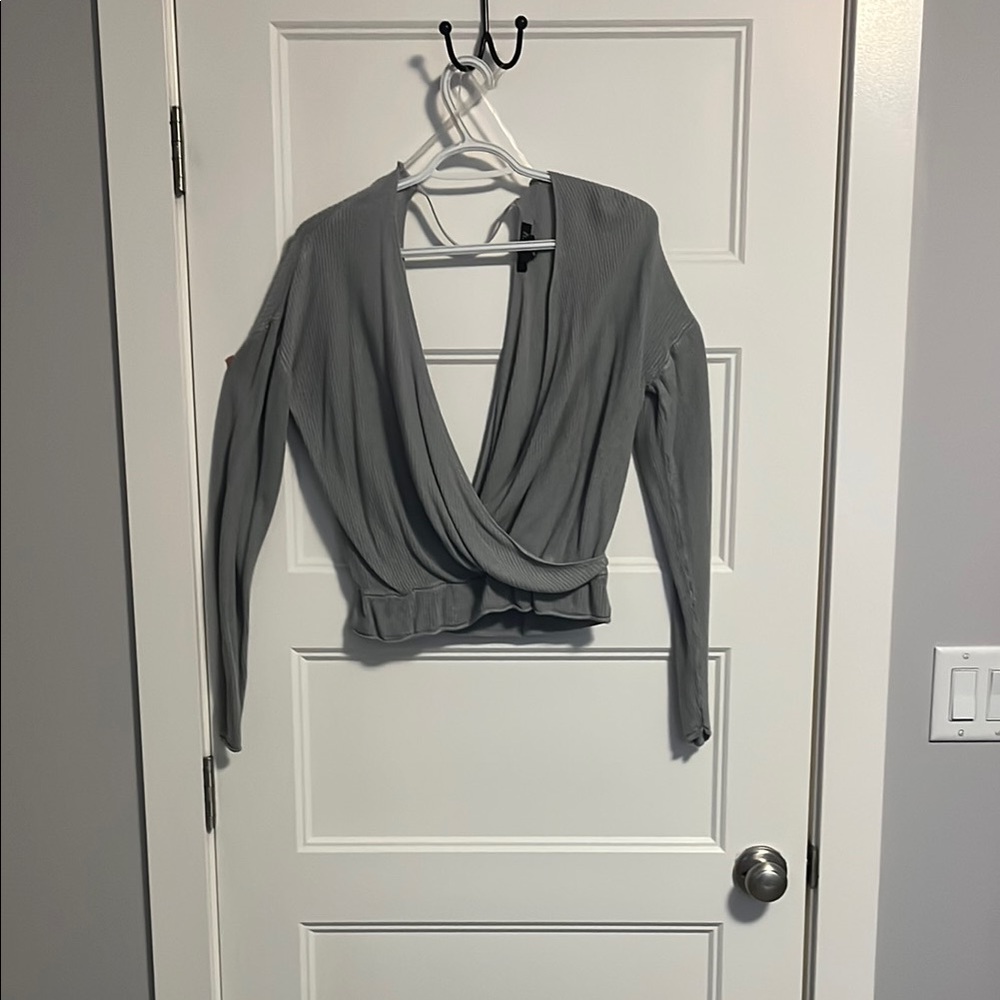 Gray Long Sleeve Wrap Top